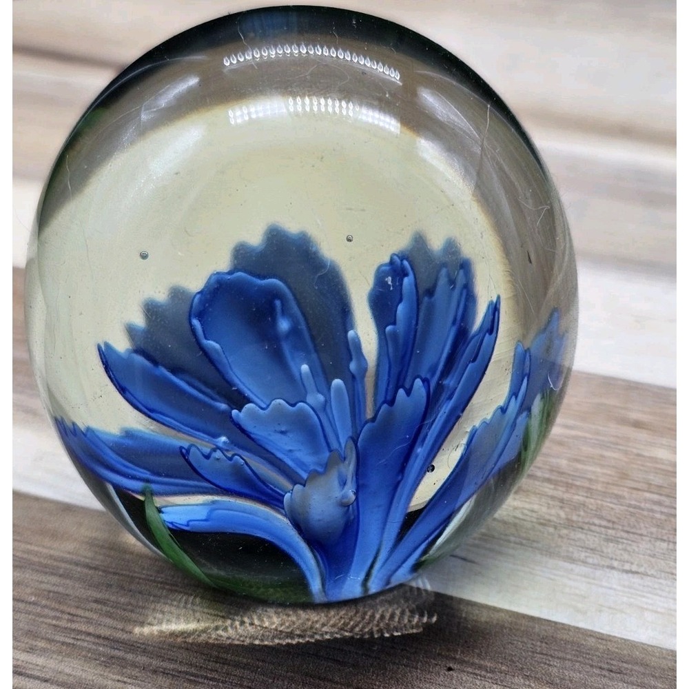 Vintage Art Glass Paperweight Blue Flower Dynasty Gallery